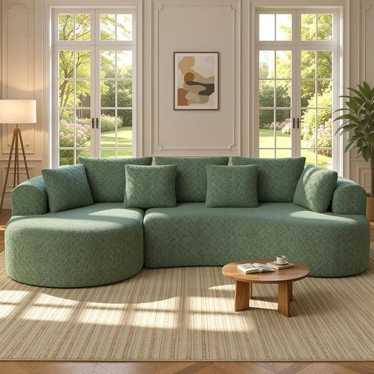 126" Oversized Curved Sectional Sofa for Living Room, Boneless Modern Couch with Chaise, Cloud Couch with 7 Pillows, No Assembly, Green 1PCS