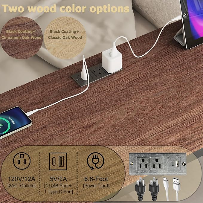 Bellemave Full Over Twin bunk Bed with Desk, loft Bed with Desk and Shelves, Full Over Twin Metal Bunk Beds with Charging Station, Black & Cinnamon Oak