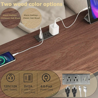 Bellemave Full Over Twin bunk Bed with Desk, loft Bed with Desk and Shelves, Full Over Twin Metal Bunk Beds with Charging Station, Black & Cinnamon Oak