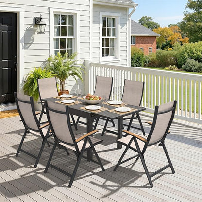 Pellebant 2 Pieces Aluminum Outdoor Dining Chairs, Patio Foldable Adjustable Backrest Armchairs, Weather Resistant Outdoor Furniture Set for Deck Porch & Backyard