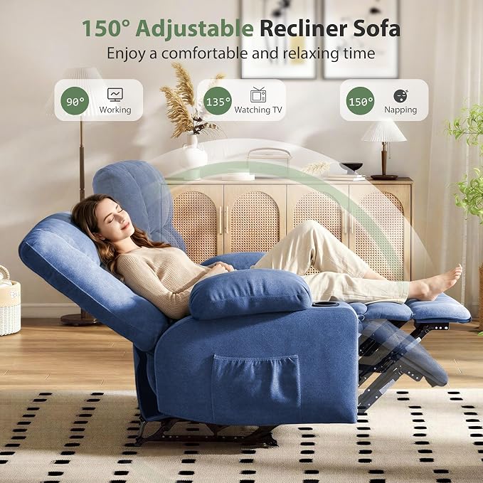 Loveseat Recliner Sofa, Wall Hugger Reclining Loveseat with Cup Holders & Storage Pockets, 150° Adjustable RV Couch, Traditional 2-Seat Reclining Couch for Living Room, RV, Home Theater, Blue