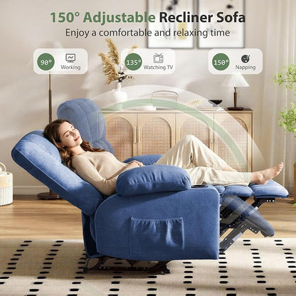 Loveseat Recliner Sofa, Wall Hugger Reclining Loveseat with Cup Holders & Storage Pockets, 150° Adjustable RV Couch, Traditional 2-Seat Reclining Couch for Living Room, RV, Home Theater, Blue