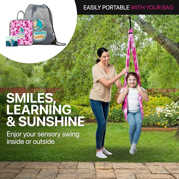 Indoor Sensory Swing for Kids or Outdoor – Holds 300lbs, Double-Layer, & 360° Swivel, Calming Compression Therapy Swing Hammock for Kids & Adults with All Hardware – Sensory-Motor Toys & Gifts