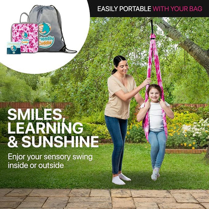 Indoor Sensory Swing for Kids or Outdoor – Holds 300lbs, Double-Layer, & 360° Swivel, Calming Compression Therapy Swing Hammock for Kids & Adults with All Hardware – Sensory-Motor Toys & Gifts