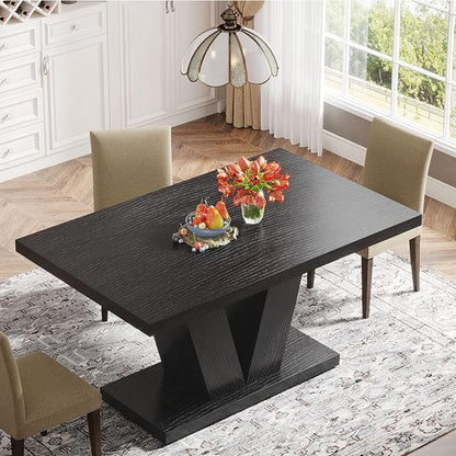 Tribesigns 47-Inch Dining Table for 4, Black Kitchen Dinner Table with Heavy Duty Pedestal, Farmhouse Wooden Eating Table for Home, Dining Room, Small Space, Black