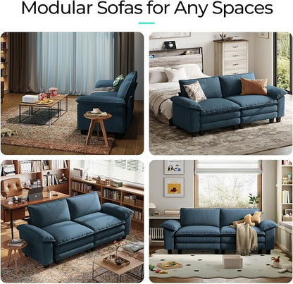 LINSY HOME 90" Modular Cloud Love Seat Sofa, Corduroy Soft Sectional Couch, Modern Comfy Love Seat, Perfect for Living Room, Apartment, Office, Blue