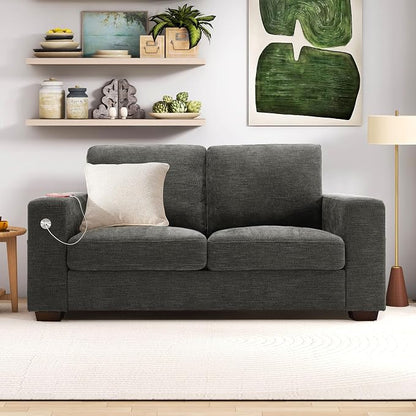 Hanherry 70" Sofa for Living Room, Modern Comfy Couch with Medium Firm Seat Cushion, Removable Cover,Wide Armrest,USB/Type-C Port,Chenille Fabric Couches for Small Space,Apartment