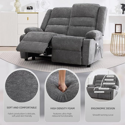 52Inch Reclining Loveseat Sofa,Power Loveseat Recliner,Electric Love seat Recliner Sofa for Bedroom,Living Room with Charging Ports,Grey