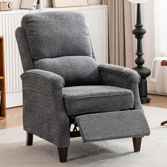 VKNOW Recliner Chair, Fabric Recliner with Soft Armrest, Home Theater Seating with Adjustable Push Back and Lumbar Support, Single Sofa for Adults, Lounge Chair for Living Room, Bedroom（Dark Grey）