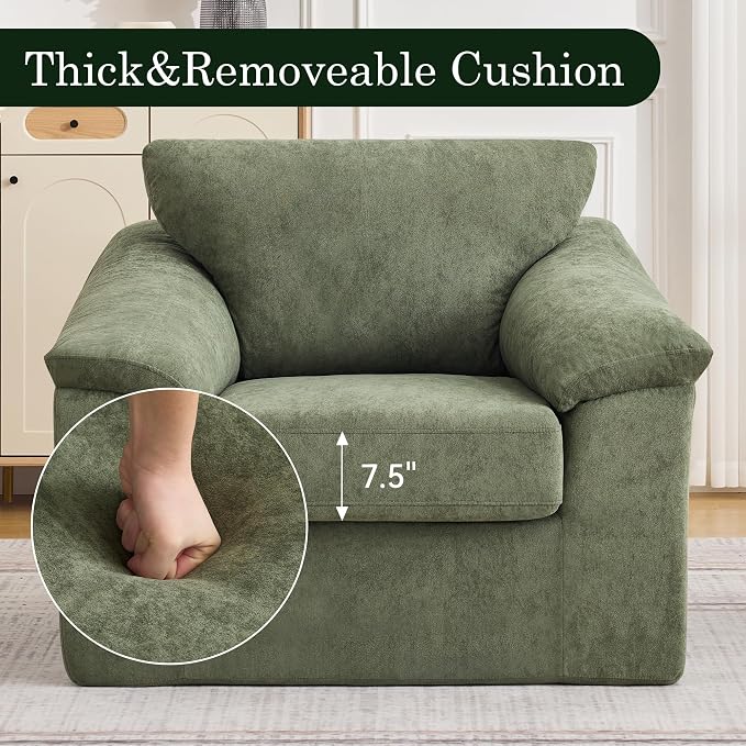 Boneless Couch Sets, Modern Loveseat Sofa with Accent Sofa Chair, Floor Cloud Couch Sets with Extra Comfy Soft Deep Seats for Living Room, Apartment, No Assemby, Set of 2, Green