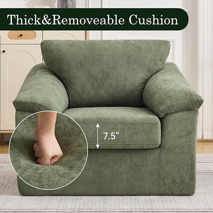 Boneless Couch Sets, Modern Loveseat Sofa with Accent Sofa Chair, Floor Cloud Couch Sets with Extra Comfy Soft Deep Seats for Living Room, Apartment, No Assemby, Set of 2, Green
