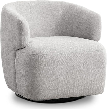 SOFTHION Swivel Accent Chair, Chenille Barrel Chair for Living Room, Cozy Round Boucle Arm Chair, Metal Base for Club Nursery Bedroom, Light Grey