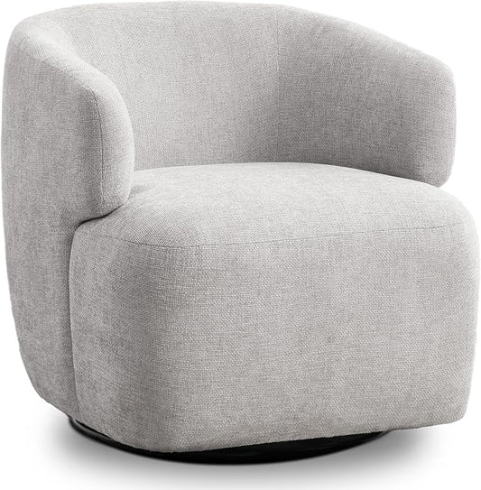 SOFTHION Swivel Accent Chair, Chenille Barrel Chair for Living Room, Cozy Round Boucle Arm Chair, Metal Base for Club Nursery Bedroom, Light Grey