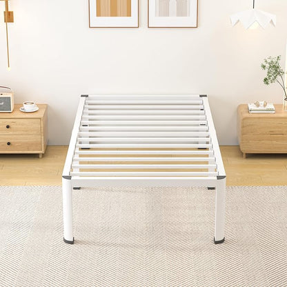 14 Inch Twin Bed Frame, Metal Platform Bed Frame with Round Corner Legs, 3500 lbs Heavy Duty Steel Slats Support, No Box Spring Needed, Noise Free, Easy Assembly, White