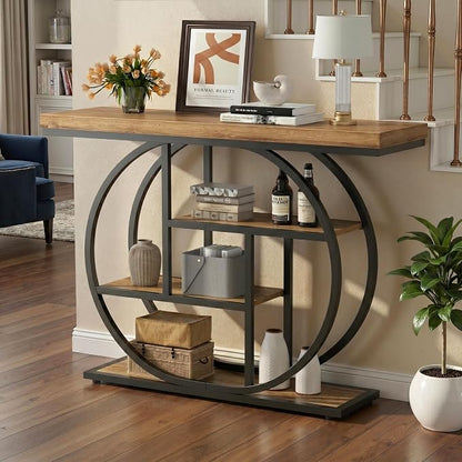 Shintenchi 41.3” Console Table with Storage, Industrial Entryway Table, 4-Tier Shelves Sofa Table Behind Couch, Narrow Wood Accent Table for Living Room, Entryway,Entrance, Hallway, Foyer,Rustic Brown