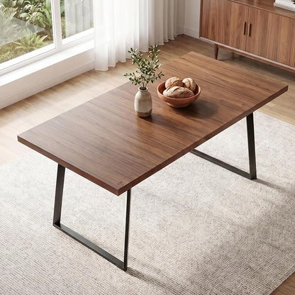 ZckyCine 70.87 Inch Dining Table for 4‑6, Rustic Wood 1.57‑Inch Tabletop, Black Metal Frame for Apartment & Kitchen