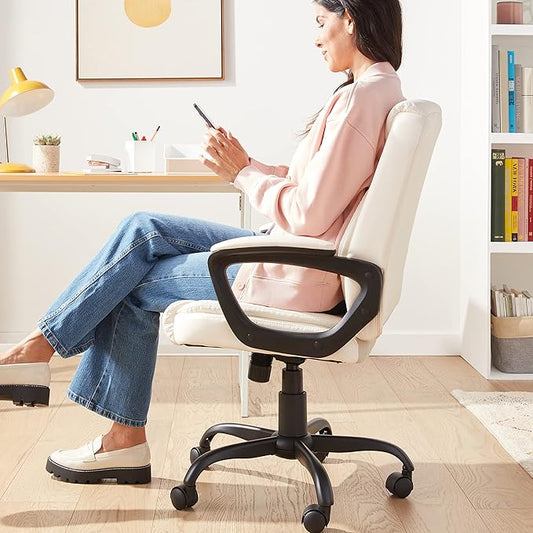 Amazon Basics Classic Puresoft PU Padded Mid-Back Office Chair with Armrest, Height Adjustable, Easy to Assemble, 26"D x 23.75"W x 42"H, Cream
