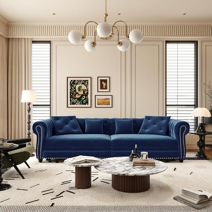 89" King Size Sleeper Sofa Bed - 3-in-1 Convertible Pull Out Sofa Bed with Ottoman, Button Tufted Chesterfield Sofa, Queen Sleeper Couch for Small Spaces Apartments, Guest Rooms, Living Room, Blue