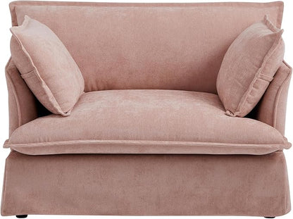 ERYE 47" Chenille Upholstered Accent Chair Wide Seat Armchair for Living Room Bedroom, Modern Upholstered Armchair W/ 2 Pillows and USB-C Ports for Home Apartment Office