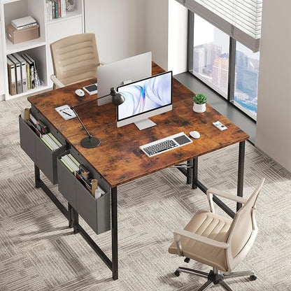 OLIXIS Small Computer Desk, 40 Inch Home Office Desks, Writing Study Craft Work Gaming Table, Computer Workstation for Bedroom Small Spaces with Storage Bag, Rustic Brown