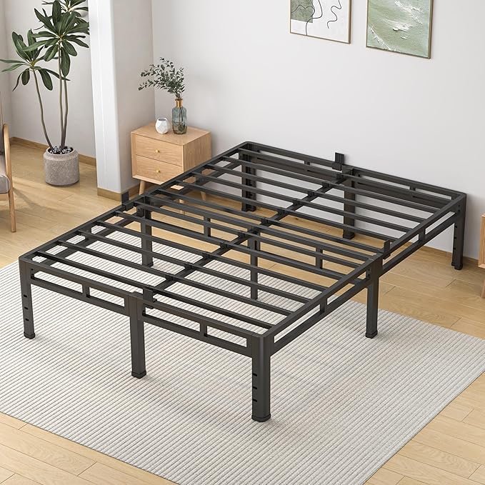 NKZ California King Bed Frame 14 Inch, Metal Bed Frame & Box Spring 2 in 1 Platform with Round Corner Legs, 4000lbs Weight Capacity Reinforced Metal Frame, Headboard Hole, Noise-Free, Easy Assembly