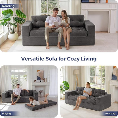 MAXYOYO 79" Loveseat Sofa Couch for Small Spaces, Boneless Upholstered Cloud Couch for Apartment Bedroom, 3-Seater Love Seat Floor Modern Sofa with Pillows, No Assembly Required, Dark Grey