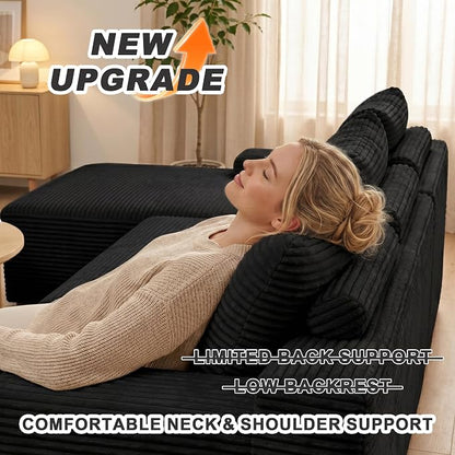 Mangodan 118'' Cloud Sectional Couch, U Shaped Boneless Couches for Living Room, Modular Sectional Sofa with Deep Seat Right Facing Chaise, Comfy Cloud Couch Sofa, Black