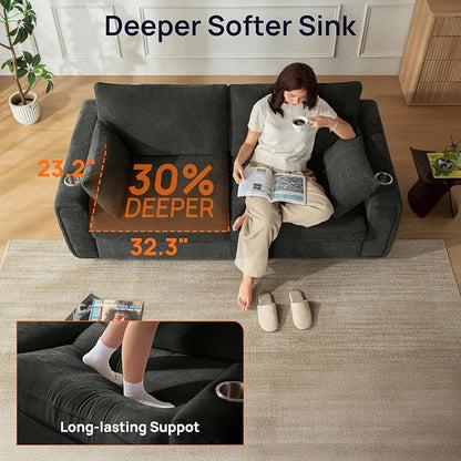 Pull Out Sofa Bed, No Cushion Removal, Queen Sleeper Sofa with USB Fast Charging, Memory Form Mattress, 2-in-1 Convertible Comfy Loveseat Couch Bed for RV, Apartment, and Small Spaces (Dark Grey)
