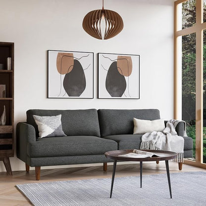 SIMPLIHOME Livingston 76" Wide x 33" High Sofa in Charcoal Grey Woven-Blend Fabric, Handcrafted Loveseat Couch for Living Room or Family Room, Mid-Century Modern Style, Solid Wood Frame