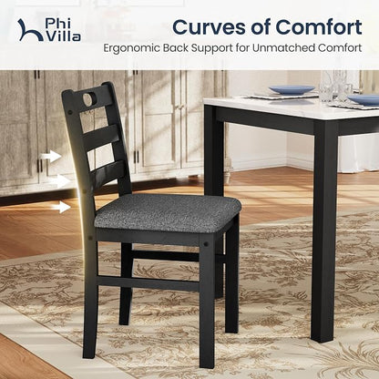PHI VILLA Farmhouse Dining Table Set for 4, Solid Wood Kitchen Table Chairs Set of 4, 5 Piece Dining Room Table Set for Apartment, Venatino White Marble&Gray