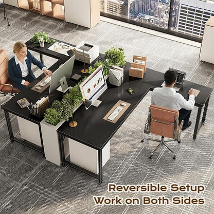 Huuger 63 Inch L Shaped Desk with Power Outlets and USB-C Port, Reversible Computer Desk, Larger Office Corner Gaming Desk, 0.95 Inch Thicker Desktop, Metal Frame, for Home Office, Study, Black