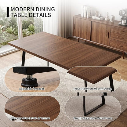 ZckyCine 7‑Piece Dining Set for 6,70.87‑Inch Table with 6 PU‑Leather Chairs, Thick Tabletop & Metal Frame for Apartment