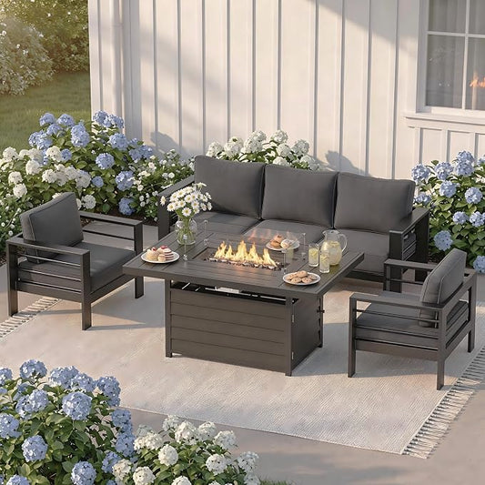 Solaste Aluminum Patio Furniture Set for All Weather, Oversized Metal Outdoor Furniture Set with 27.5" Deep Seating and 3.2" Wide Armrest, Outdoor Patio Conversation Sets with 10" Back Suport Cushion