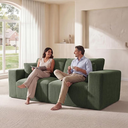 Modular Loveseat Cloud Couch, 79" Memory Foam Boneless Double Sofa, Cozy Upholstered Corduroy Frameless Furniture, No Assembly Required Small Couch for Apartment Living Room Office, Green