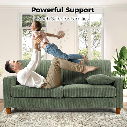 Kidirect 70in L Shaped Couch, Modular Sofa No Tool Assembly, Comfy Sectional Couches for Living Room 21in Deeper Seats, Corduroy Sofas for Living Room with 2 Pillows, Loveseat Sofa Set, Green Couch
