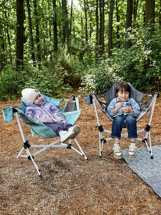 EVER ADVANCED Kids Hammock Chair Foldable, Kids Camping Chair with Stand Portable, Hammock Swing Chair with Cup Holder, Child Camping Gear Carry Bag for Traveling Outdoor Patio Supports 125LBS Grey