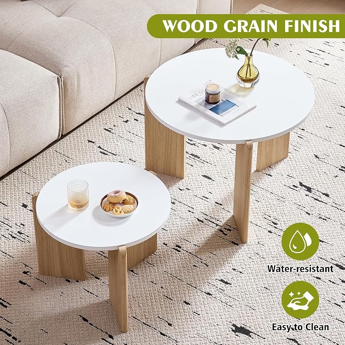 Round Nesting Coffee Table Set of 2 for Small Spaces | Modern style, suitable for living rooms, wooden