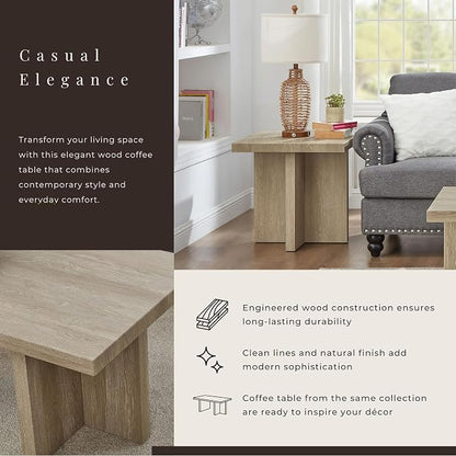 Roundhill Furniture Mchome Square End Table, Nightstand, Oak Finish