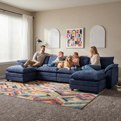 Homall 159" Modular Sectional Sofa, Loveseat Sofa Couch with Double-Layer Cushion, DIY Combination Chenille Deep 2-Seat Cloud Couch for Living Room (Dark Blue, U Shaped Sofa)