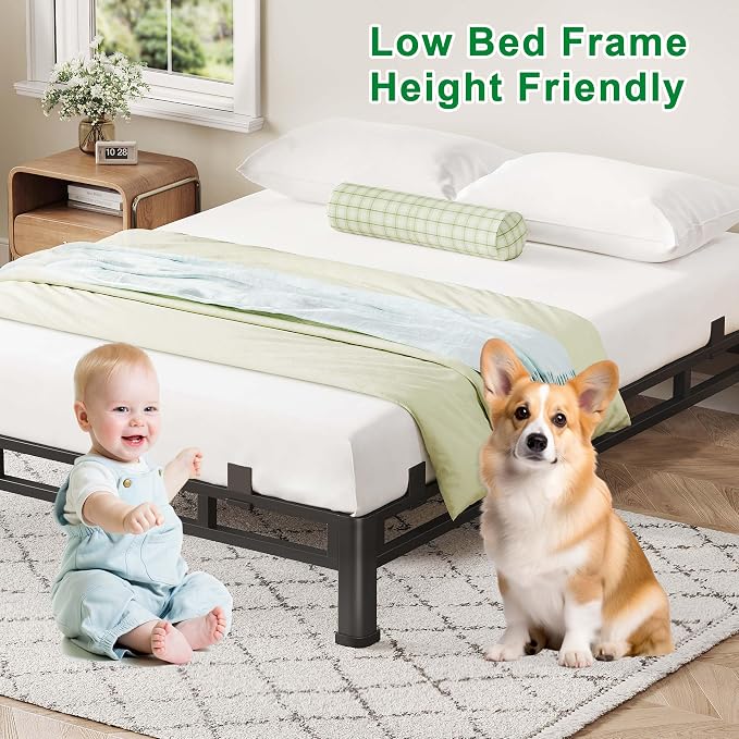 ROIL 7 Inch King Bed Frame, Metal Bed Frame & Box Spring 2 in 1 Platform with Round Corner Legs, 4000LBS Double Layer Low Profile Metal Platform Mattress Baffles, Noise-Free Easy Assembly