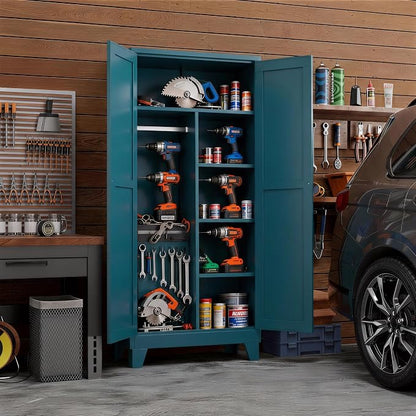 71" H Blue Closet,Armoire Wardrobe Closets,Metal Wardrobe Closet with Doors and Shelves