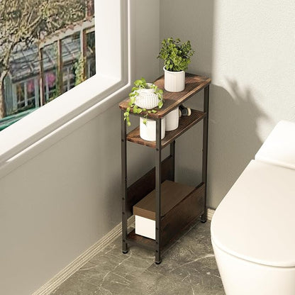 THUMEYE 7.1" Narrow Side Table for Small Spaces, 3 Tier Small End Table with Magazine Holder, Slim/Skinny Nightstand/Bedside Table for Living Room, Bedroom, 15.4" L x 24.2" H