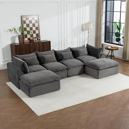 Boneless Couch Sectional Sofas Cloud Couches for Living Room | 130'' Modern Modular Cloud Sofa with Pillows and Ottoman for Bedroom