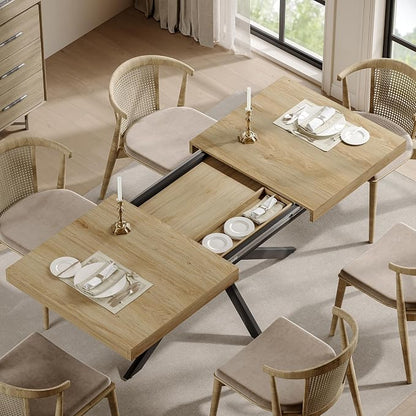 Extendable Dining Room Table for 4 6 8, 55"-71" Long Rectangle Kitchen Table,Wood Expandable Dining Table with Hidden Leaf & Storage, Space Saving, For Kitchen Dining Living Room, Farmhouse, Oak