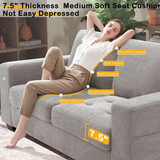 Hanherry 70" Loveseat Sofa for Living Room, Modern Comfy Couch with Medium Firm Seat Cushion, Removable Cover,Wide Armrest,USB/Type-C Port,Chenille Fabric Couches for Small Space,Apartment,Bedroom