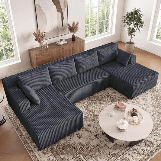 124 Inch Oversized Boneless Sectional Sofa Cloud Couch for Living Room - Symmetrical U Shaped Modular Couches Set with Double Chaise, No Assembly Floor Compression Sofa & Couch