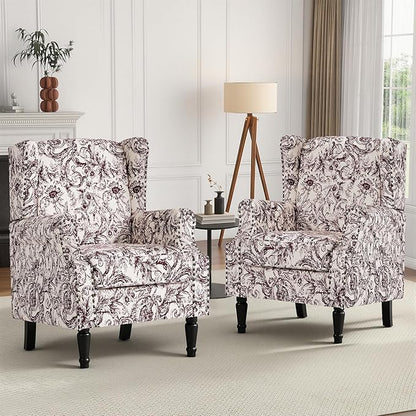 High Back Floral Accent Chair, Fabric Wingback Chair Upholstered Armchair for Living Room - Rococo Plum