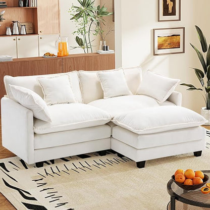 77.6" Modular Sectional Sofa,Loveseat Couch for Living Room, Modern Deep Seat Sofa 2 Seater Chenille Fabric Comfy Cloud Couches with Throw Pillows & Ottoman for Living Room,Apartment