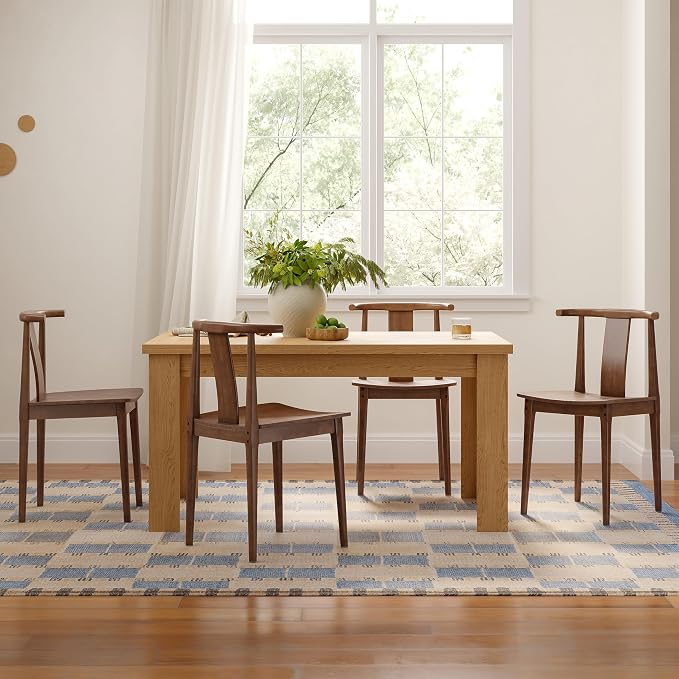 EYYTHUNG Wood Dining Chairs Set of 6, Farmhouse Kitchen Chairs with Curved Back Mid Century Wishbone Dining Chairs for Dining Room/Kitchen, Brown