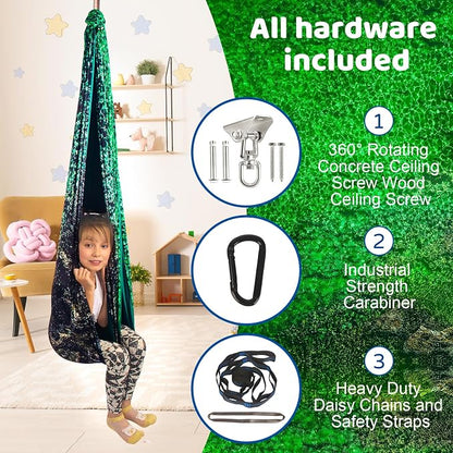 HiCamer Sensory Swing for Kids & Adults Holds 300lbs Indoor/Outdoor Therapy Cuddle Swing with 360° Swivel Hanger Kit (Crystal Green)